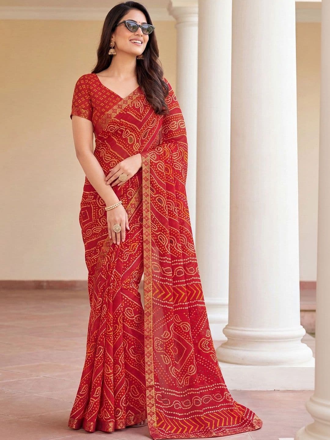 Anouk Rustic Bandhani Poly Chiffon Designer Bandhani Saree thumbnail 3