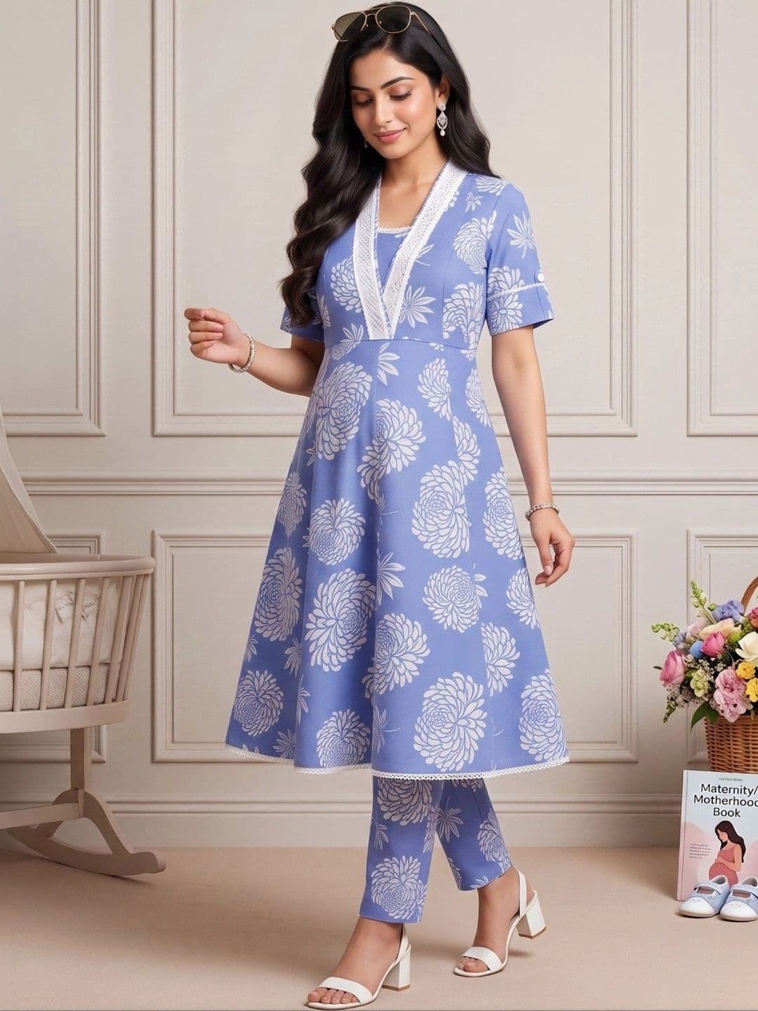DUMMY SHAPE Women Floral Printed Empire Kurta with Trousers thumbnail 6