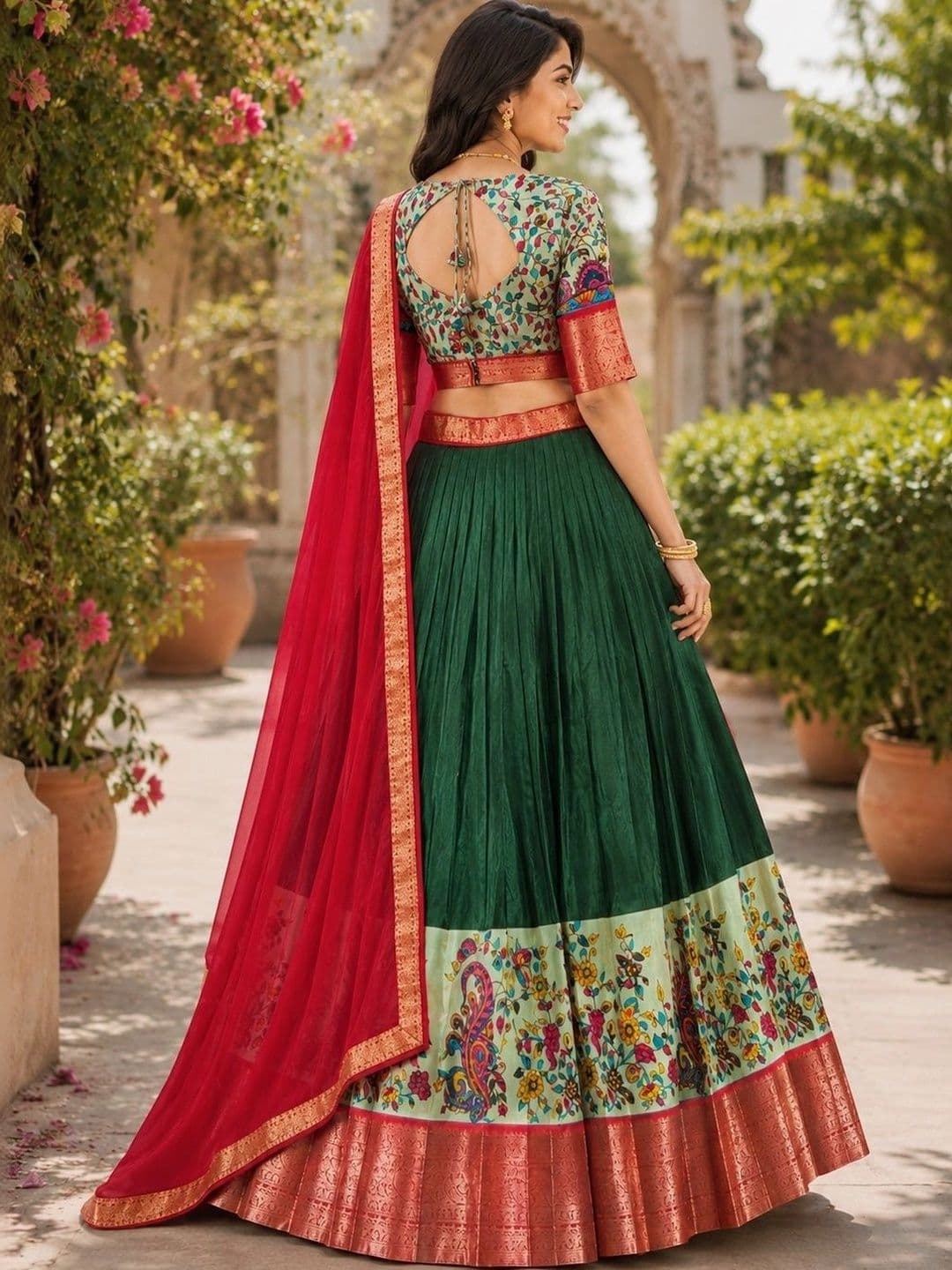 KALINI Printed Ready to Wear Lehenga & Unstitched Blouse With Dupatta thumbnail 4