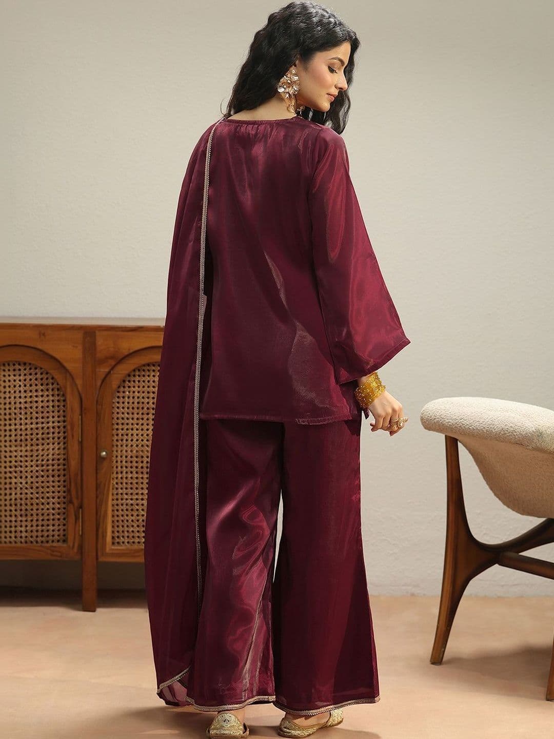 Gerua By Libas Libas Maroon Solid Tissue Palazzo Suit Set thumbnail 2