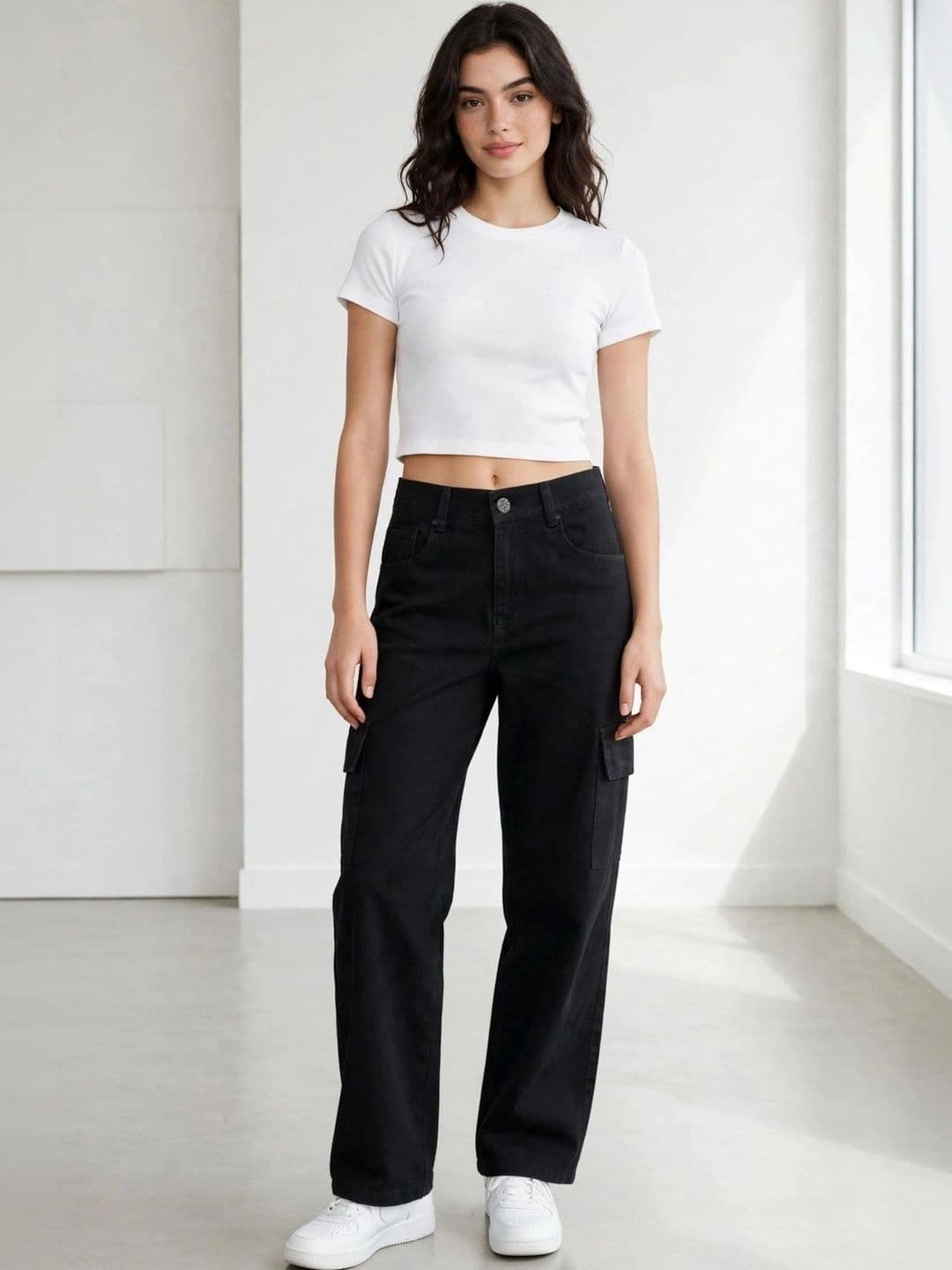 SZN Women Mid-Rise Cargo Jeans thumbnail 2