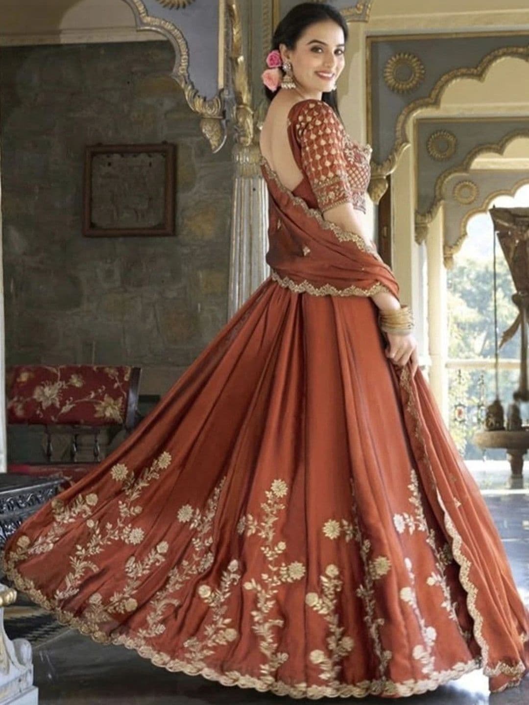 KALINI Women Embroidered Ready to Wear Lehenga & Unstitched Blouse With Dupatta thumbnail 5