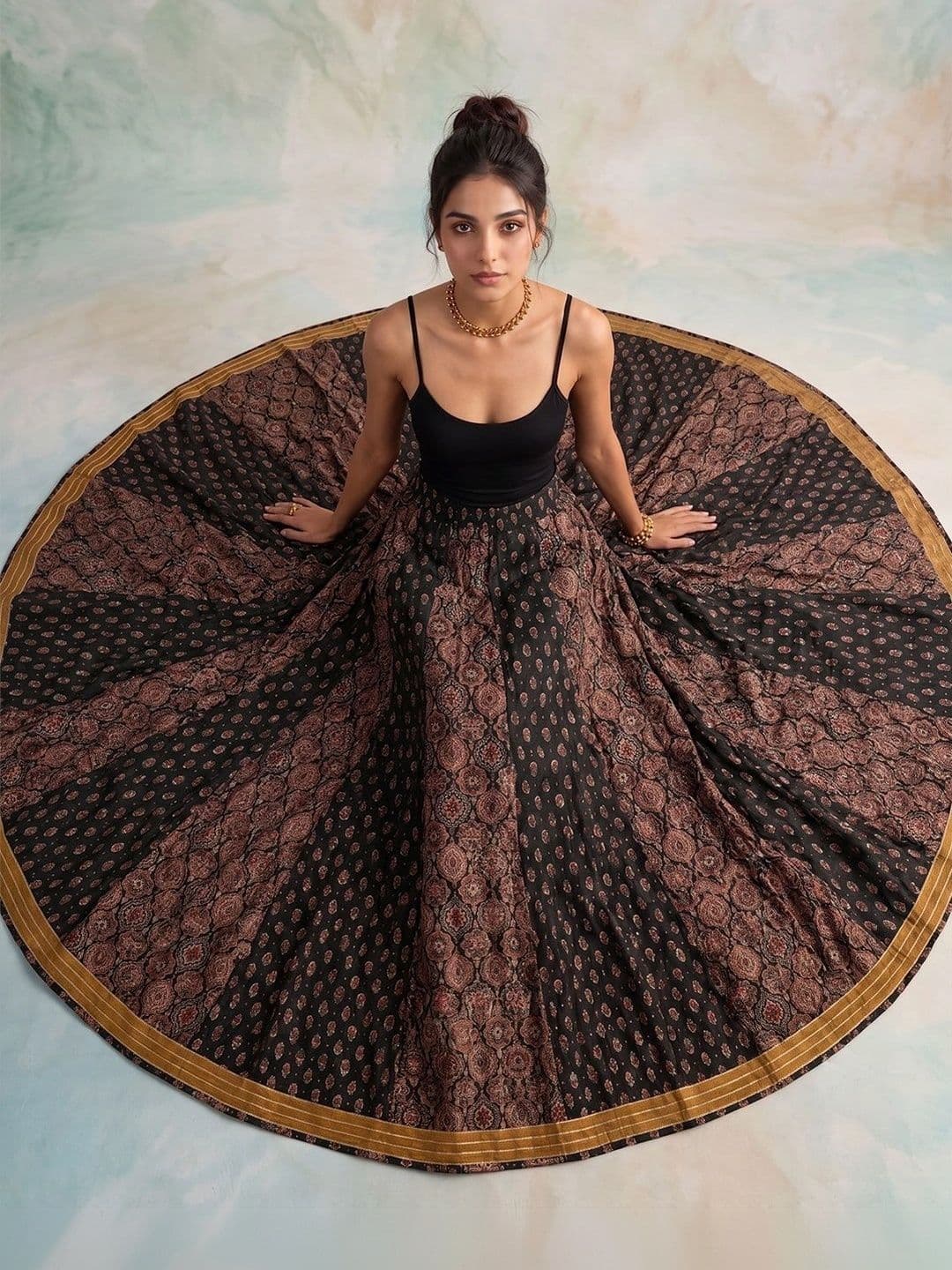 AADVIKA Women Cotton Cambric Paisley Maxi Flared Skirt thumbnail 3