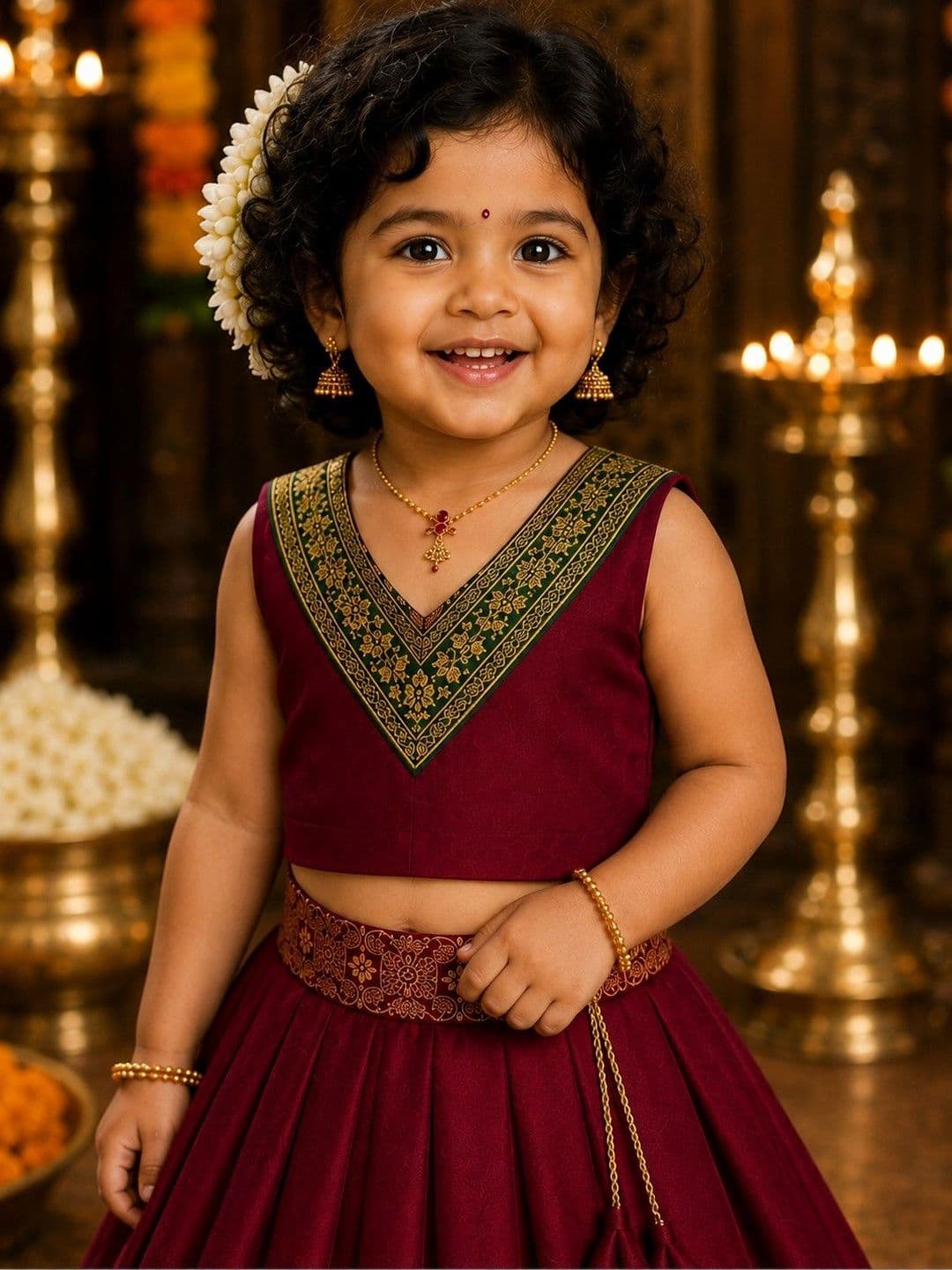amzira Girls Embroidered Ready to Wear Lehenga & thumbnail 3