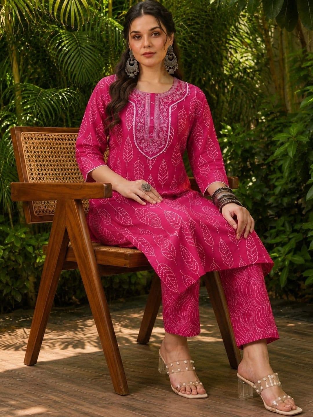KJFAB Women Ethnic Motifs Printed Regular Pure Cotton Kurta with Trousers thumbnail 5
