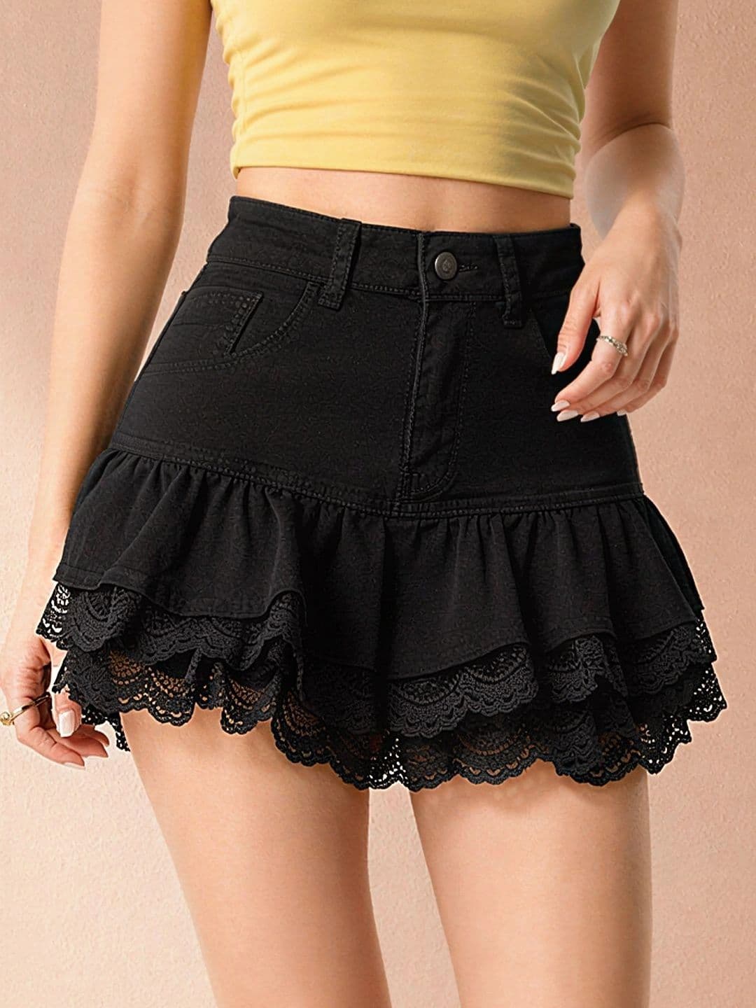 ATELIER REBEL Women Lace Frills Bows and Ruffles Mini Flared Skirt thumbnail 2