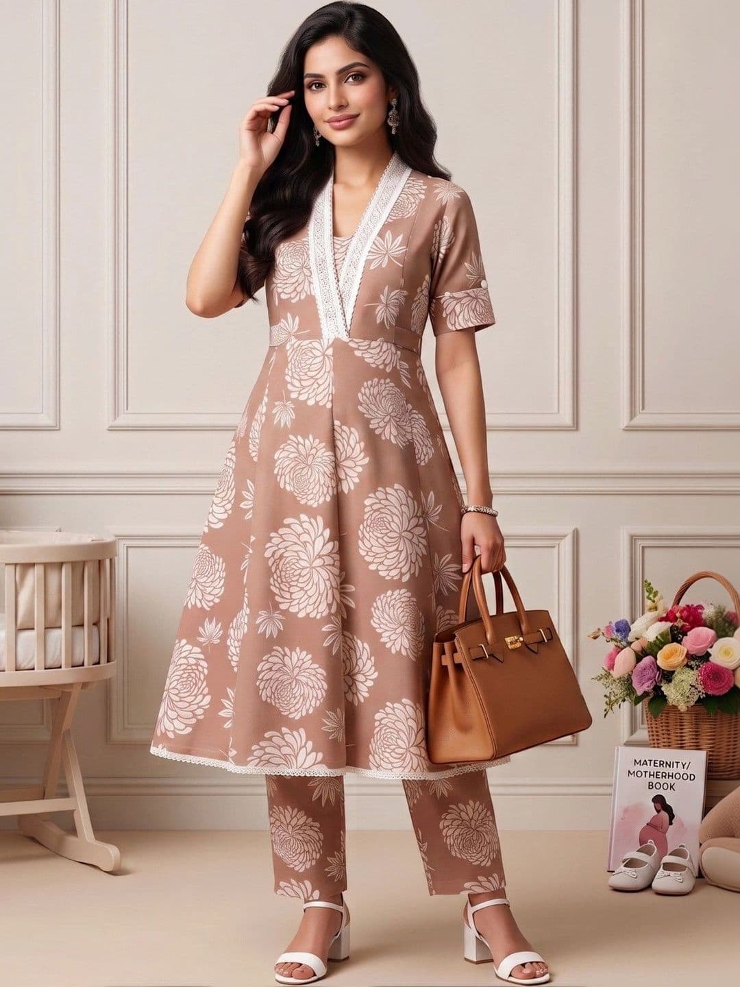 DUMMY SHAPE Women Floral Printed Empire Kurta with Trousers thumbnail 3