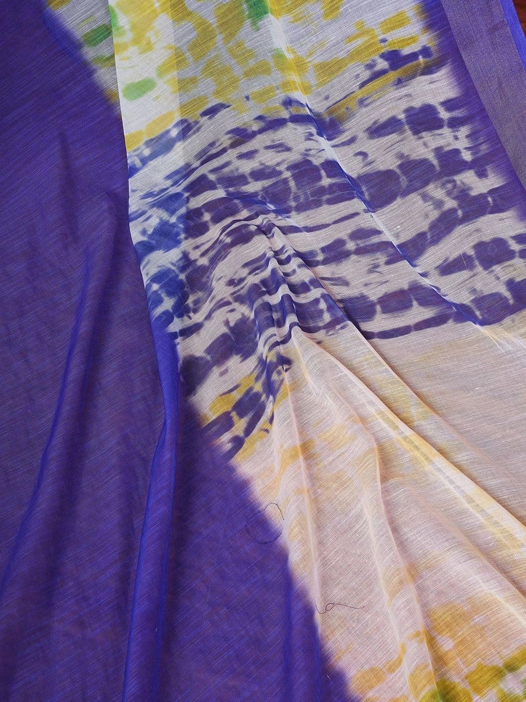 Satrani Tie and Dye Zari Pure Linen Designer Saree thumbnail 4
