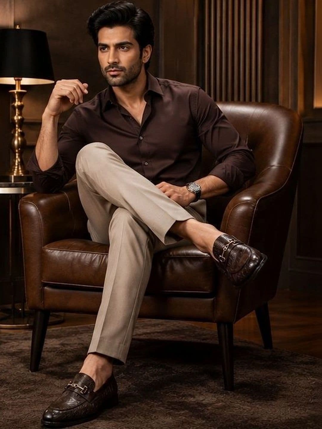 House of Pataudi Men Textured Round Toe Slip-On Loafers Formal Shoes thumbnail 5