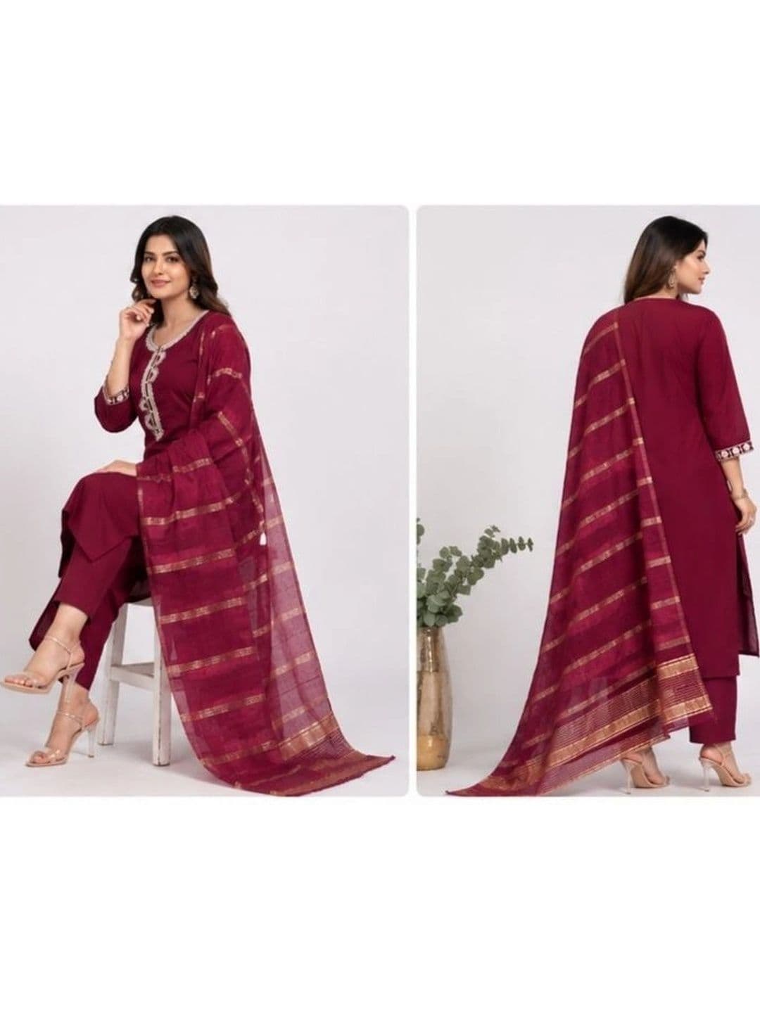 SHYAM TEX Women Ethnic Motifs Embroidered Regular Thread Work Kurta with Trousers & With Dupatta thumbnail 2