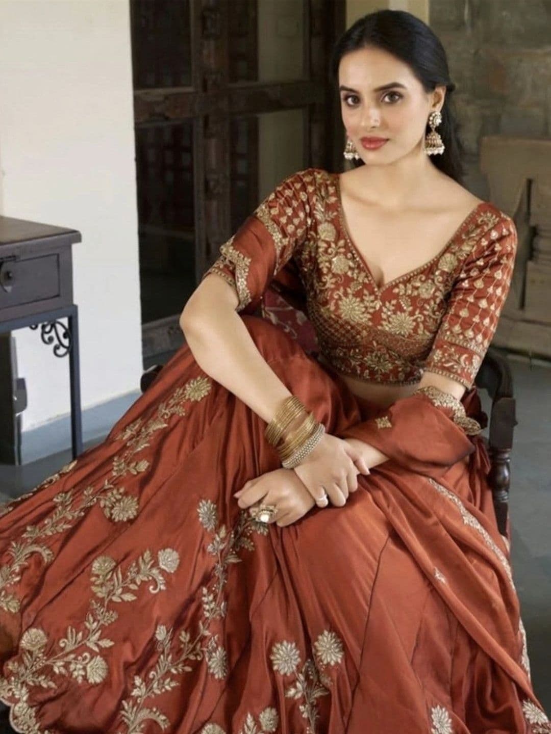 KALINI Women Embroidered Ready to Wear Lehenga & Unstitched Blouse With Dupatta thumbnail 2