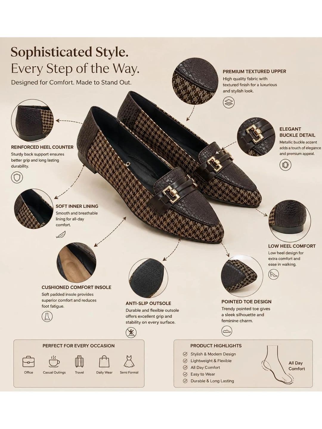 SUKUN Women Textured Flats with Buckles thumbnail 2