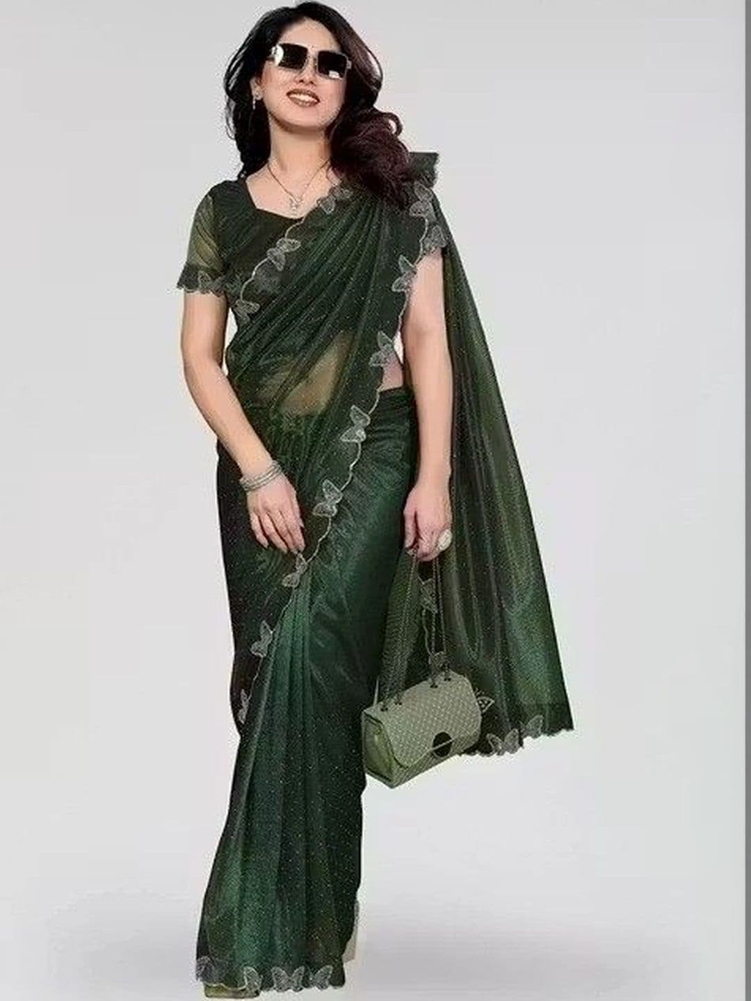 RENBRIZA Embroidered Net Saree thumbnail 2