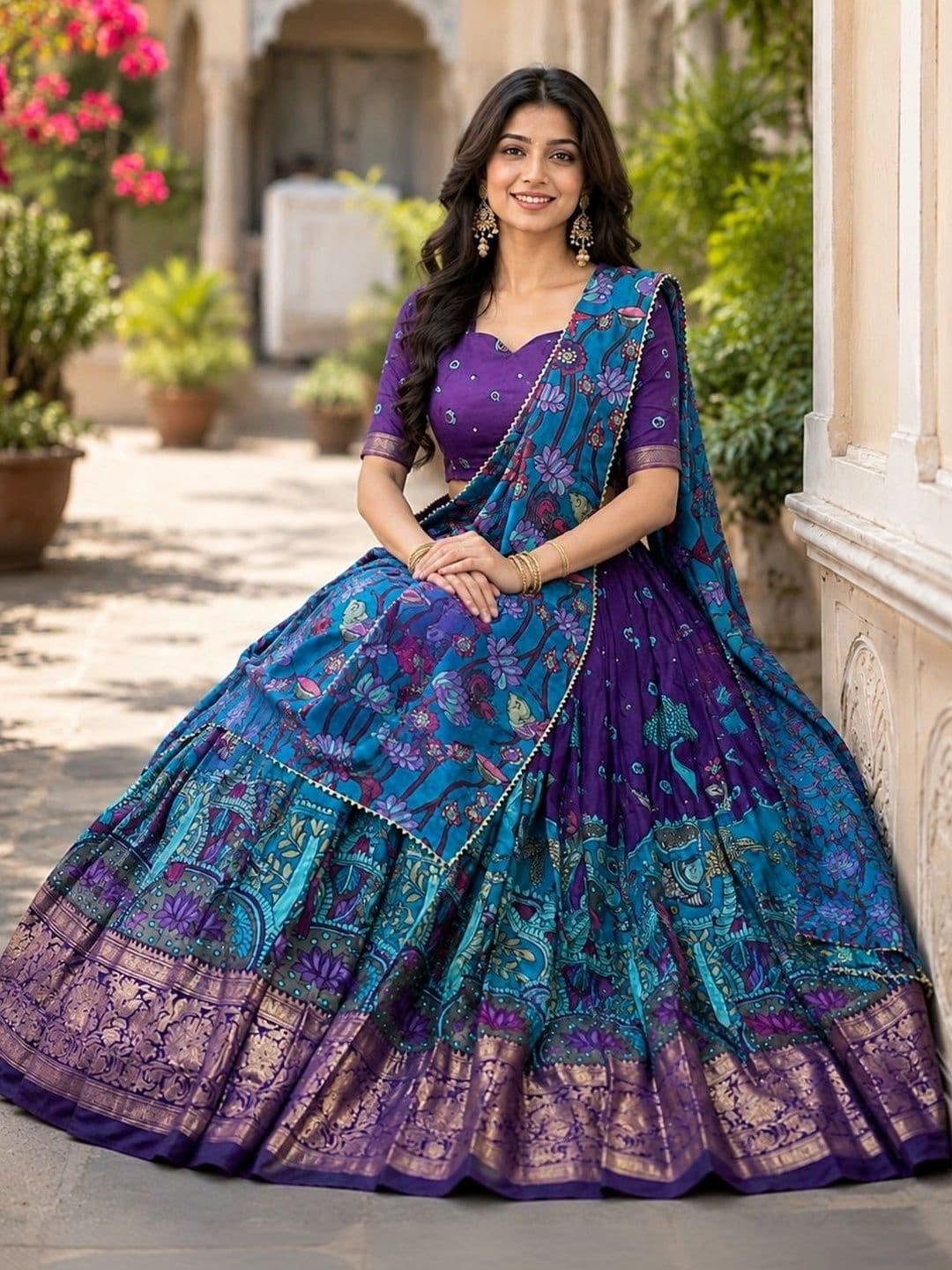 KALINI Embroidered Thread Work Ready to Wear Lehenga & Unstitched Blouse With Dupatta thumbnail 3