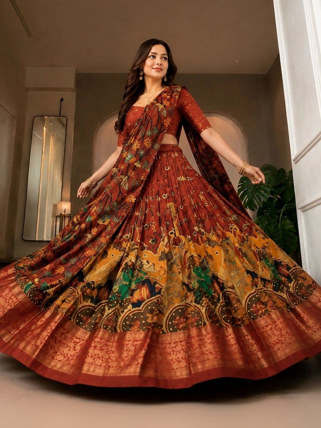 KALINI Printed Ready to Wear Lehenga & Unstitched Blouse With Dupatta thumbnail 4