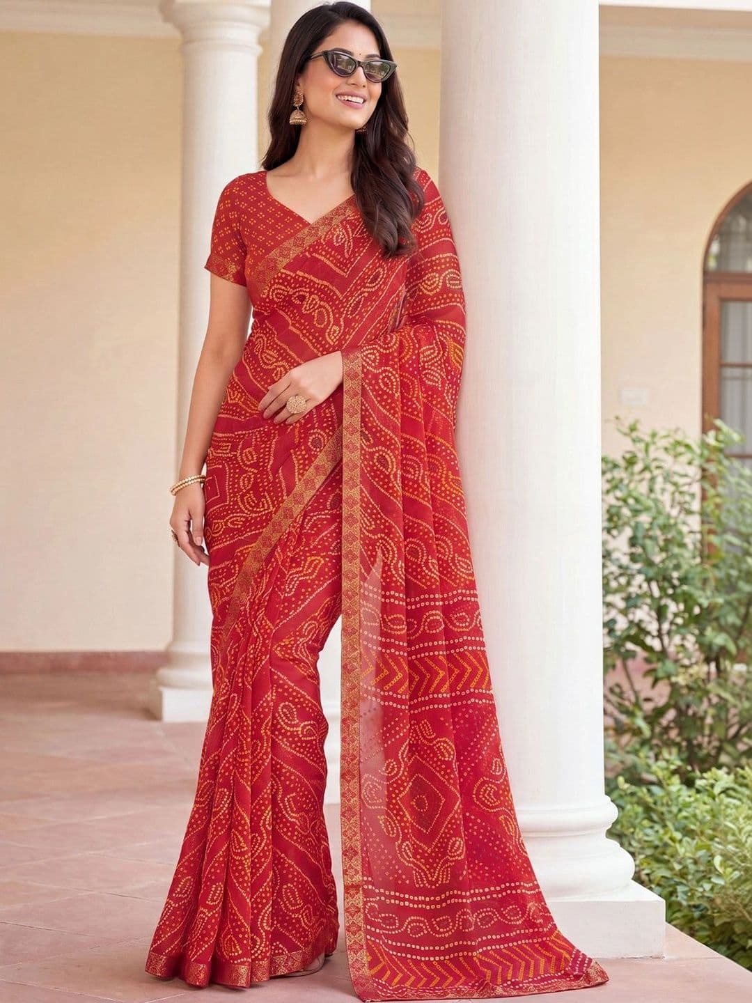 Anouk Rustic Bandhani Poly Chiffon Designer Bandhani Saree - view 1
