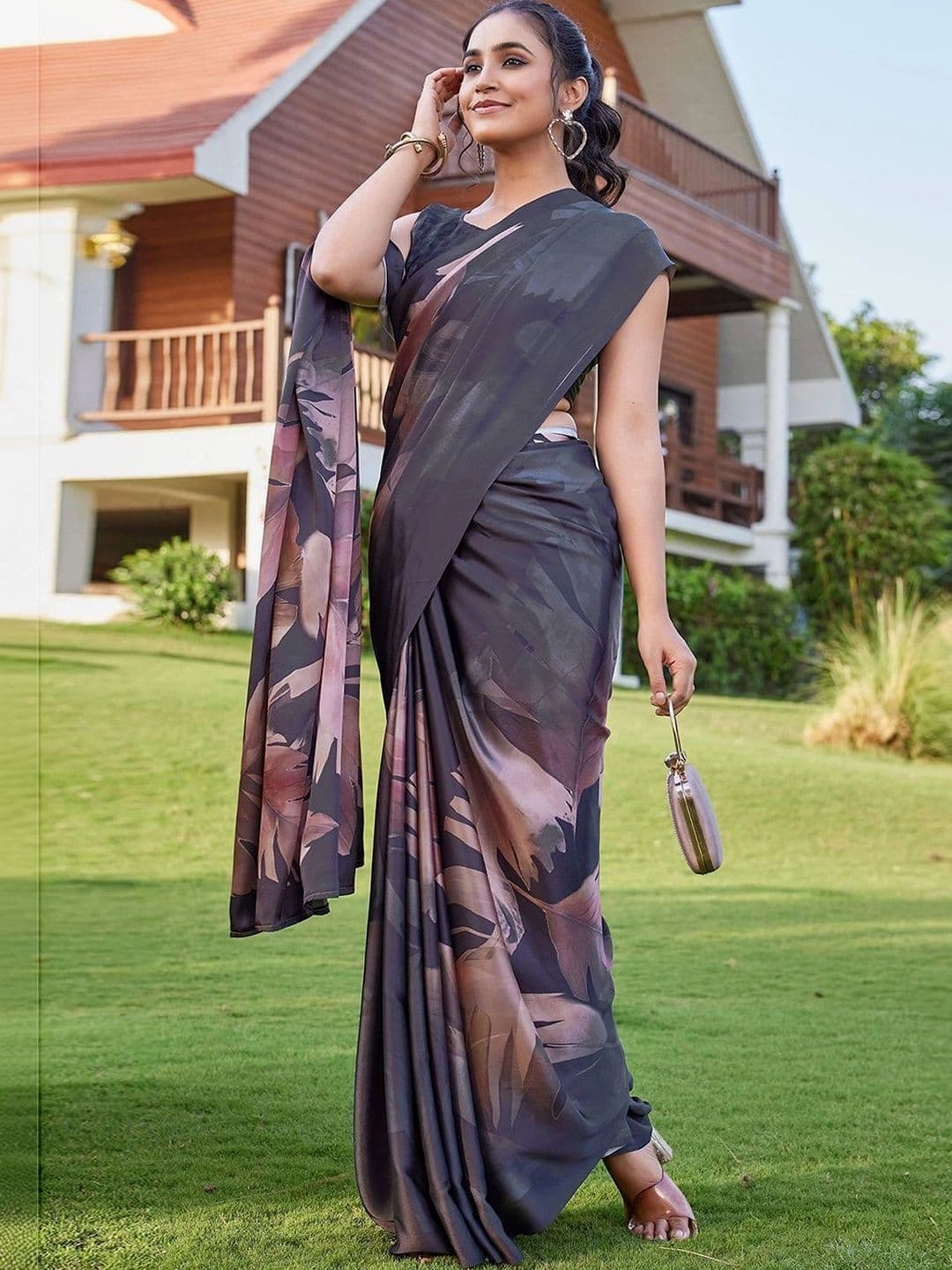 Satrani Floral Satin Designer Saree thumbnail 3