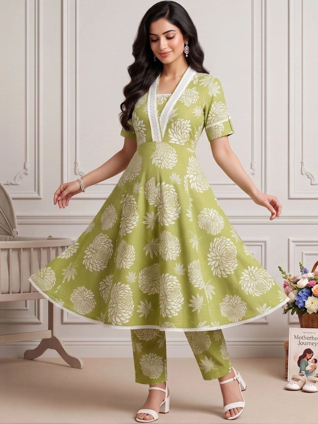 DUMMY SHAPE Women Floral Printed Empire Kurta with Trousers thumbnail 7