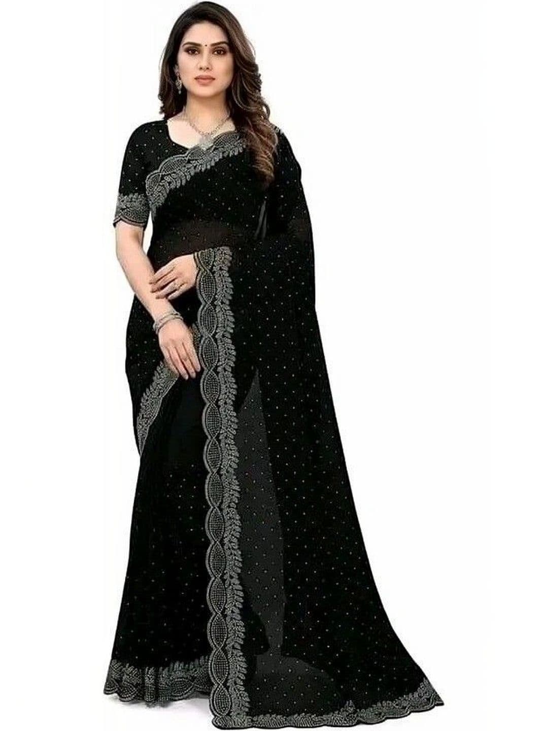 RENBRIZA Embroidered Poly Georgette Saree - view 1