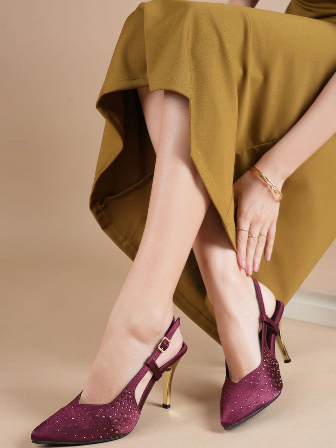 Lavie Embellished PU Slim Heeled Pumps - view 1