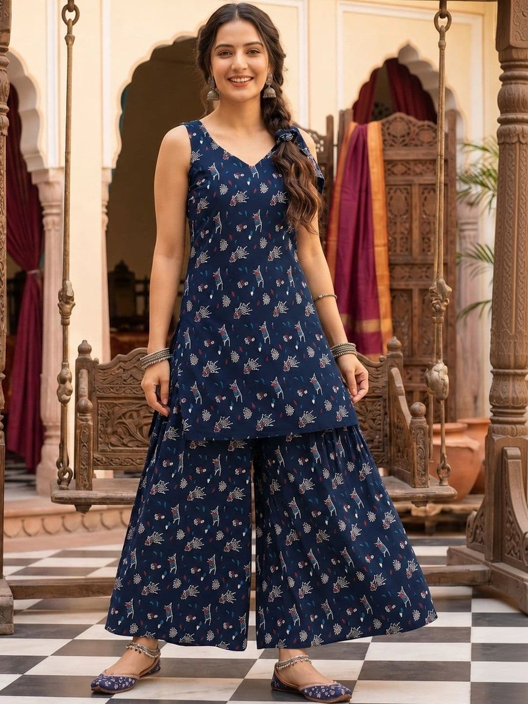 BEEGET FASHION Women Ethnic Motifs Printed Regular Kurta with Sharara - view 1