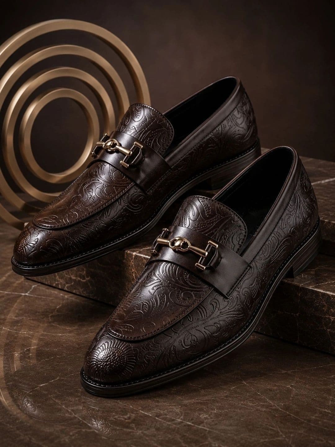House of Pataudi Men Textured Round Toe Slip-On Loafers Formal Shoes thumbnail 3