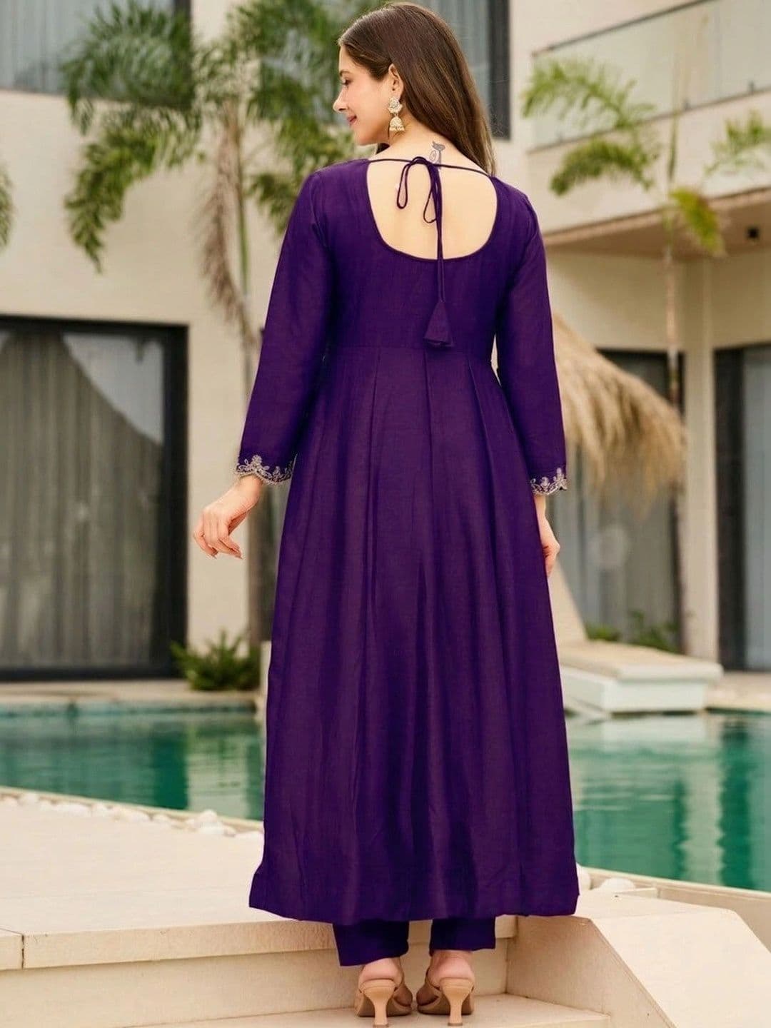 KALINI Women Ethnic Motifs Embroidered Empire Thread Work Kurta with Trousers & With Dupatta thumbnail 3