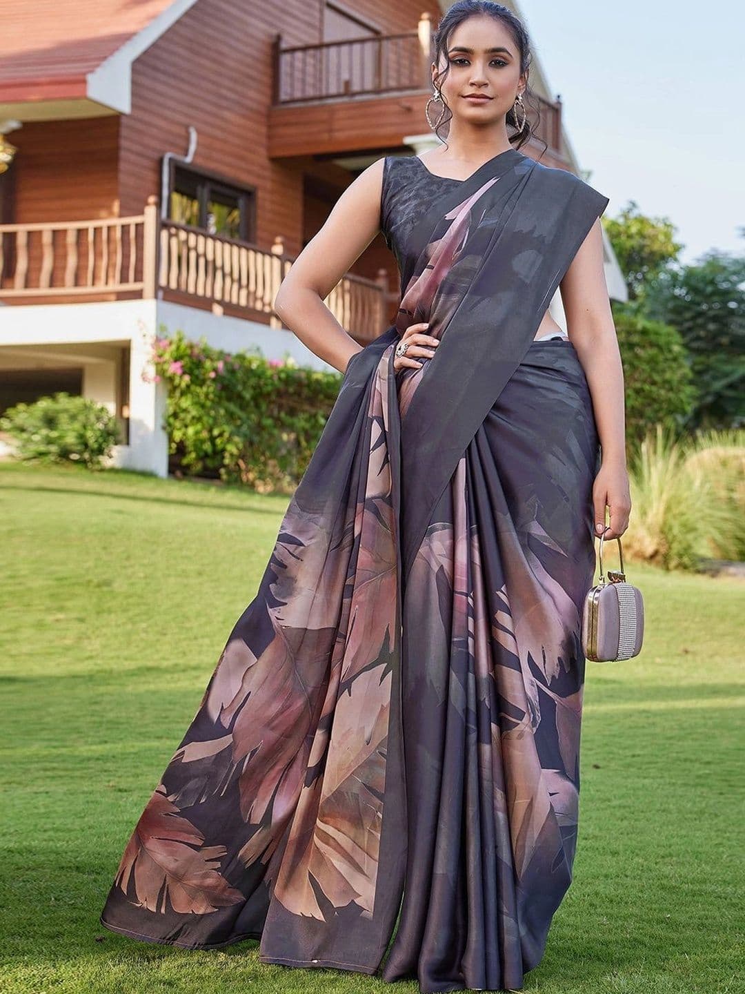 Satrani Floral Satin Designer Saree thumbnail 5