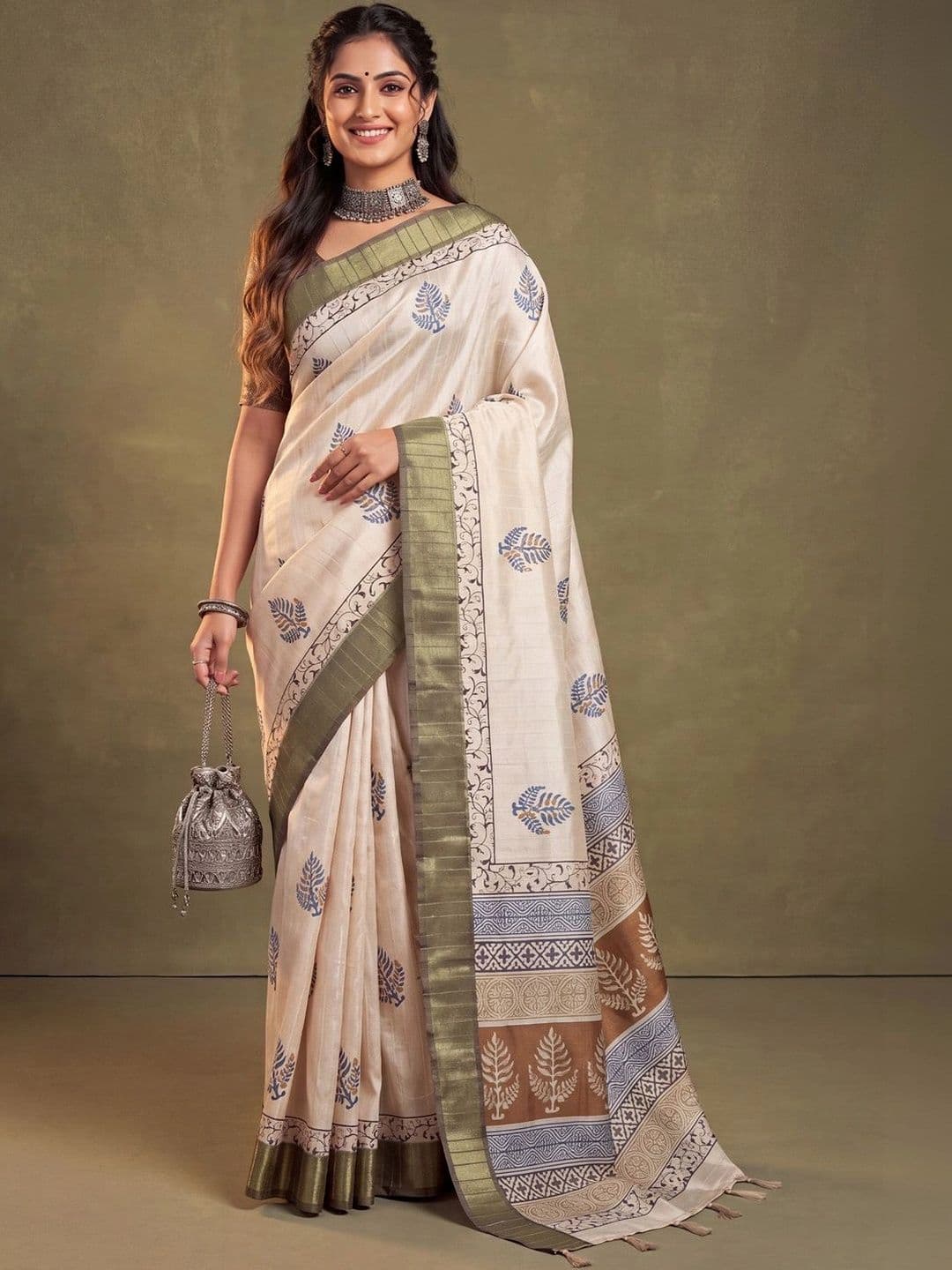Anouk Ethnic Motifs Silk Cotton Designer Tussar Saree thumbnail 5