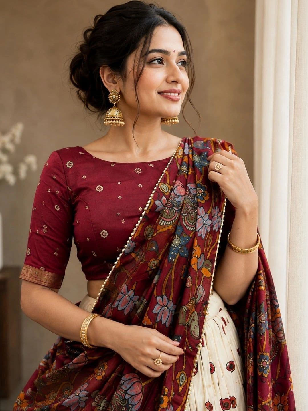 KALINI Embellished Thread Work Ready to Wear Lehenga & Unstitched Blouse With Dupatta thumbnail 3