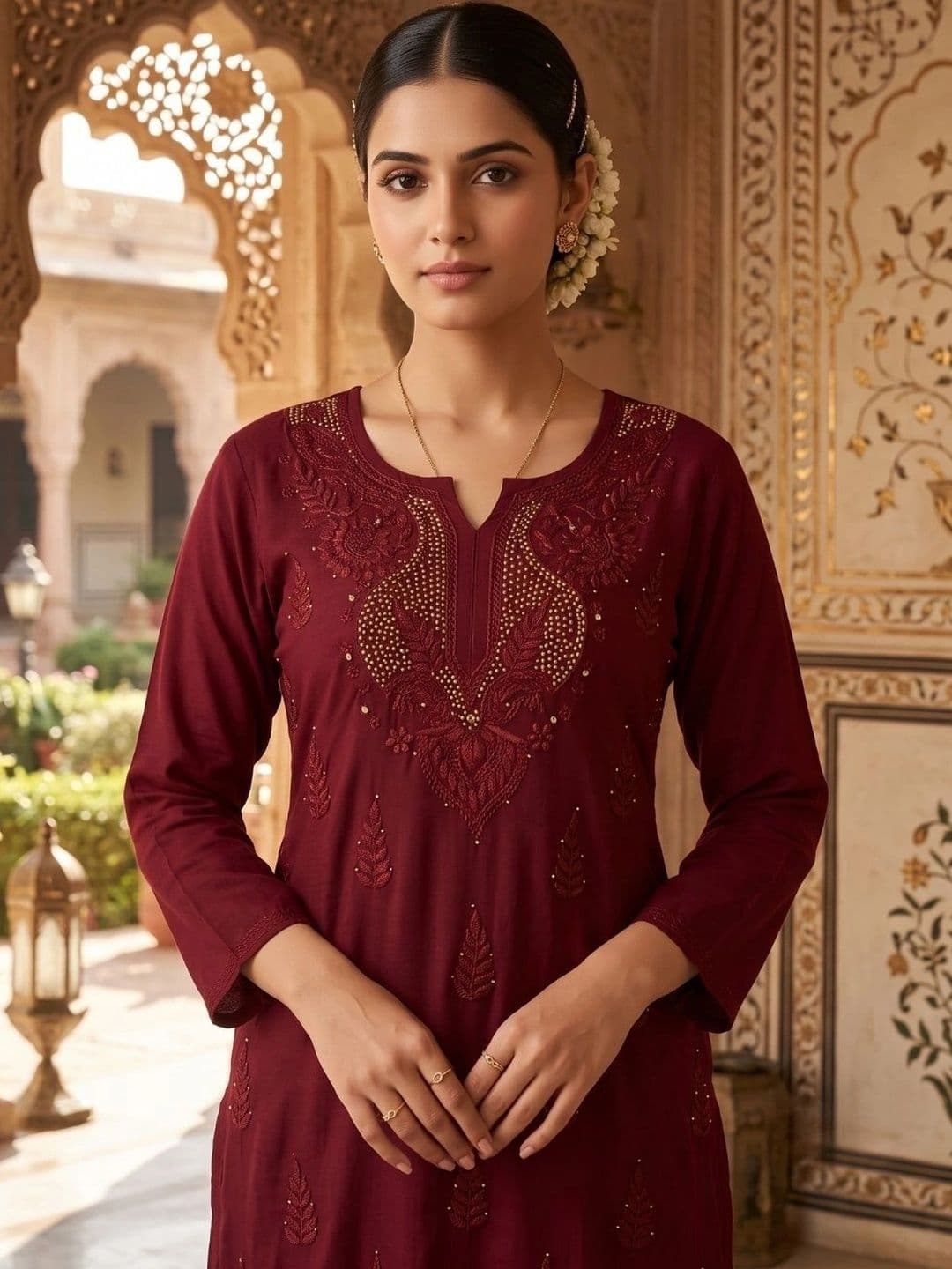 Meiraas Studios Women Ethnic Motifs Embroidered Regular Thread Work Kurta with Palazzos thumbnail 7