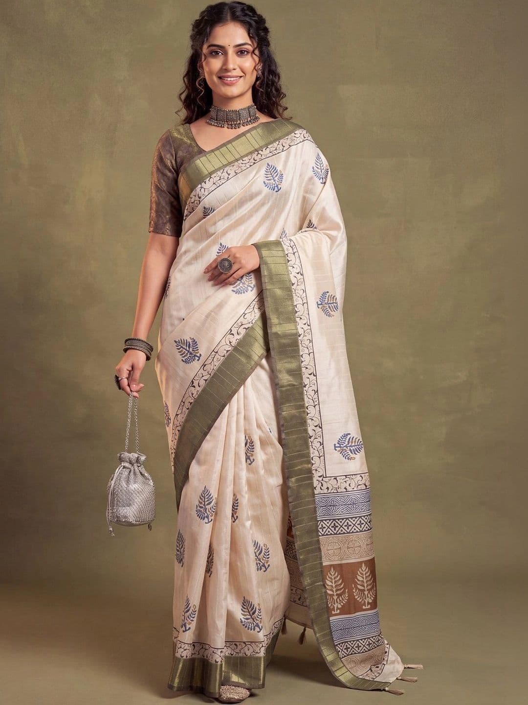 Anouk Ethnic Motifs Silk Cotton Designer Tussar Saree - view 1