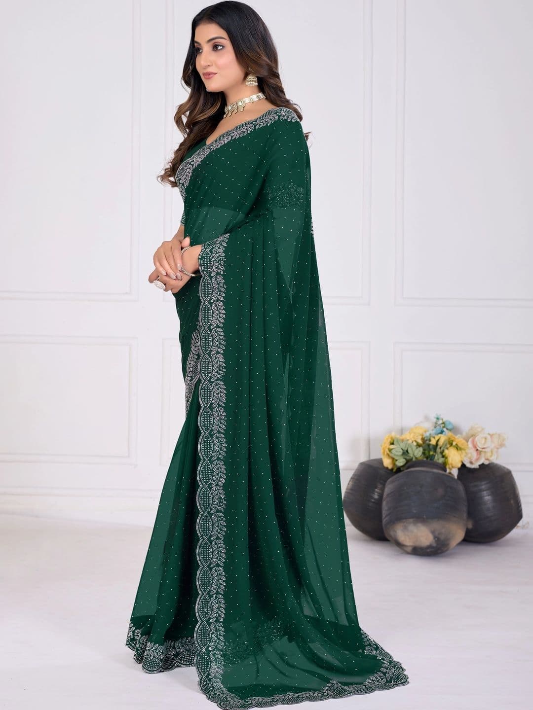 RENBRIZA Embellished Poly Georgette Saree thumbnail 2