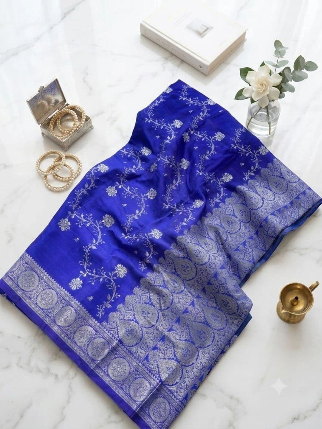 ZAHID and SONS Ethnic Motifs Zari Satin Designer Banarasi Saree thumbnail 3