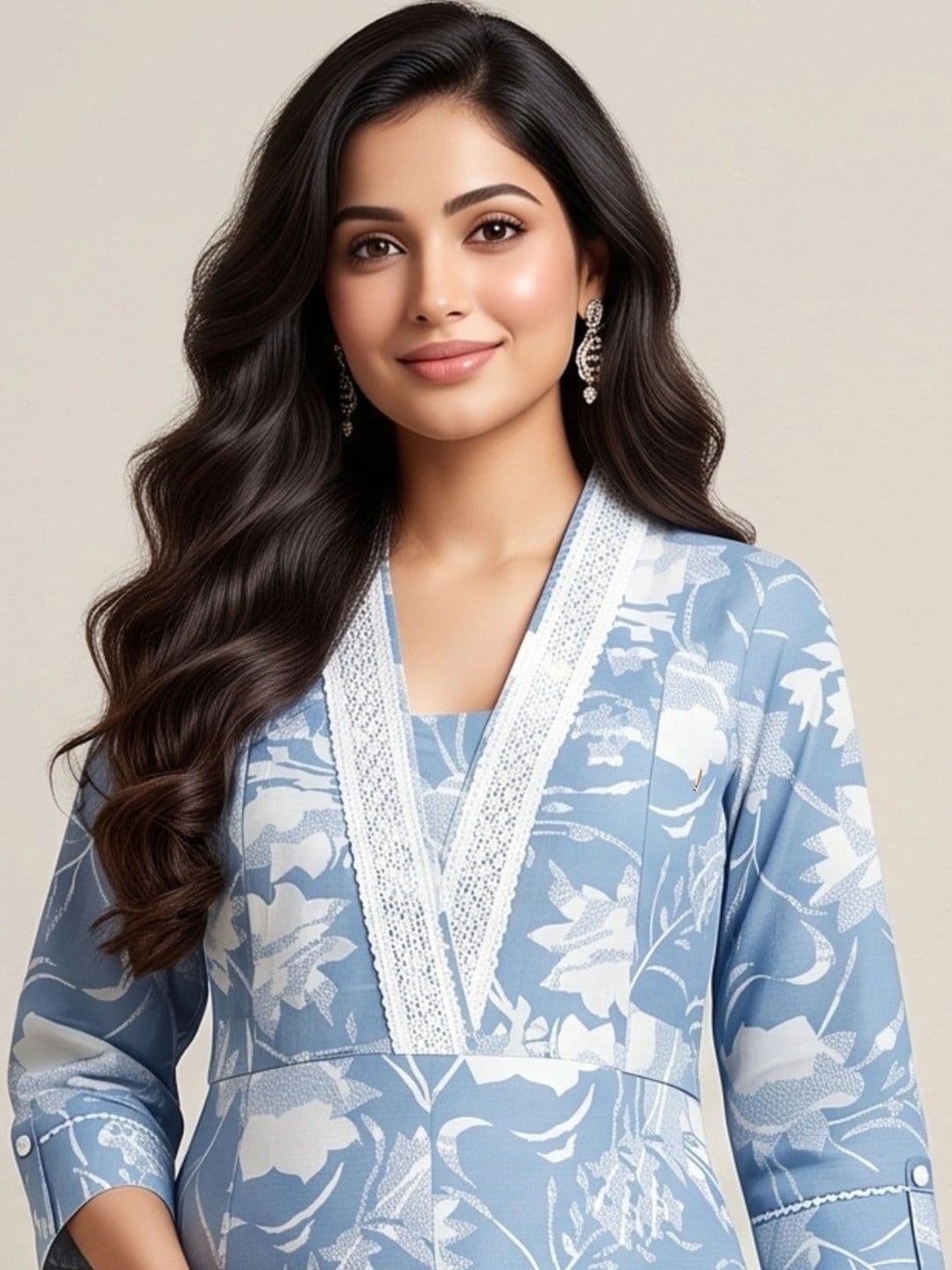 DUMMY SHAPE Women Floral Printed Empire Kurta with Trousers thumbnail 6