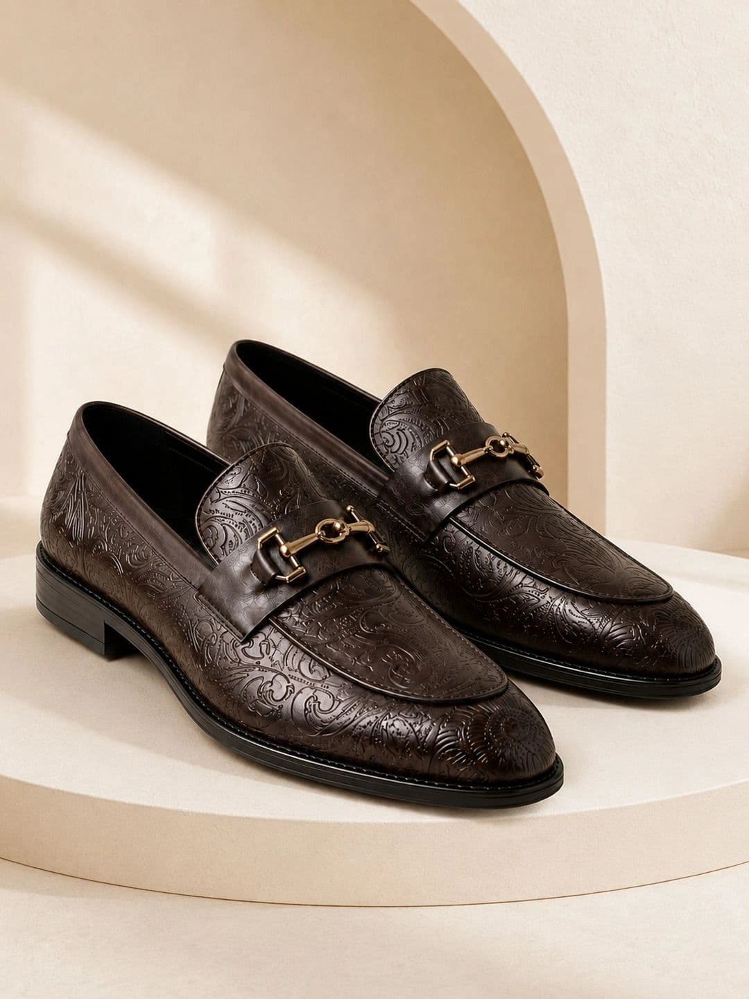 House of Pataudi Men Textured Round Toe Slip-On Loafers Formal Shoes - view 1