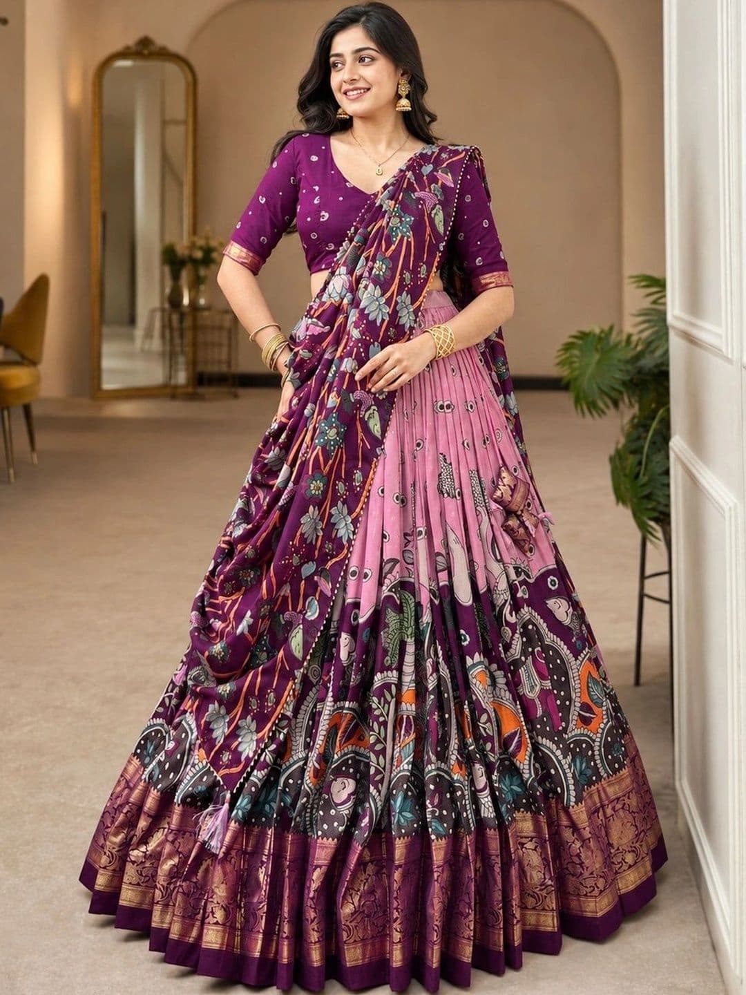 KALINI Embellished Ready to Wear Lehenga & Unstitched Blouse With Dupatta - view 1