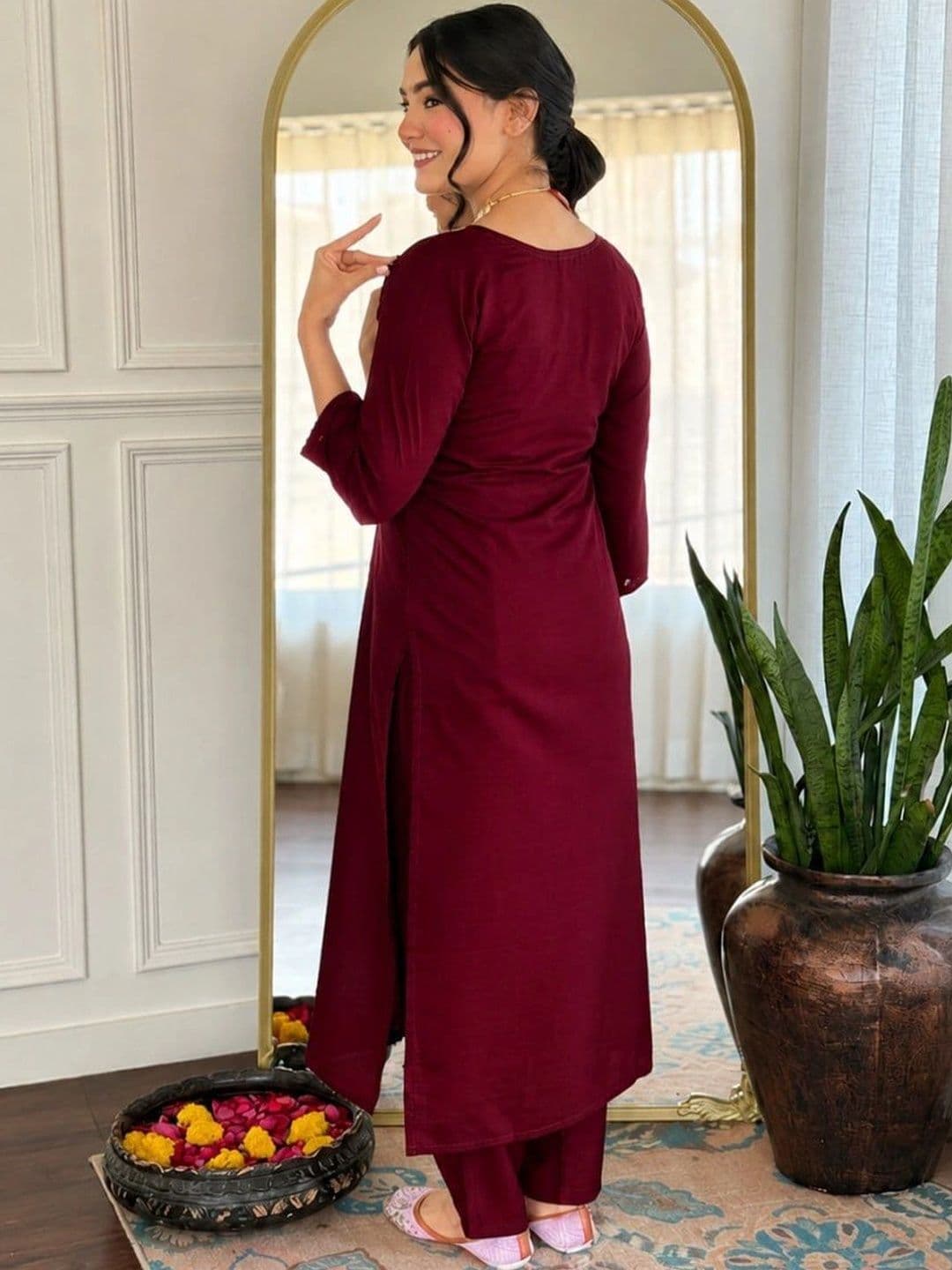 FIC FUSION CULTURE Women Ethnic Motifs Embroidered Regular Kurta with Trousers & With Dupatta thumbnail 7
