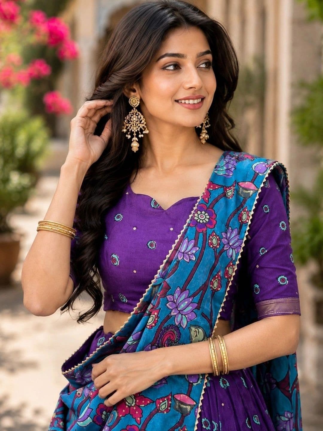 KALINI Embroidered Thread Work Ready to Wear Lehenga & Unstitched Blouse With Dupatta thumbnail 4