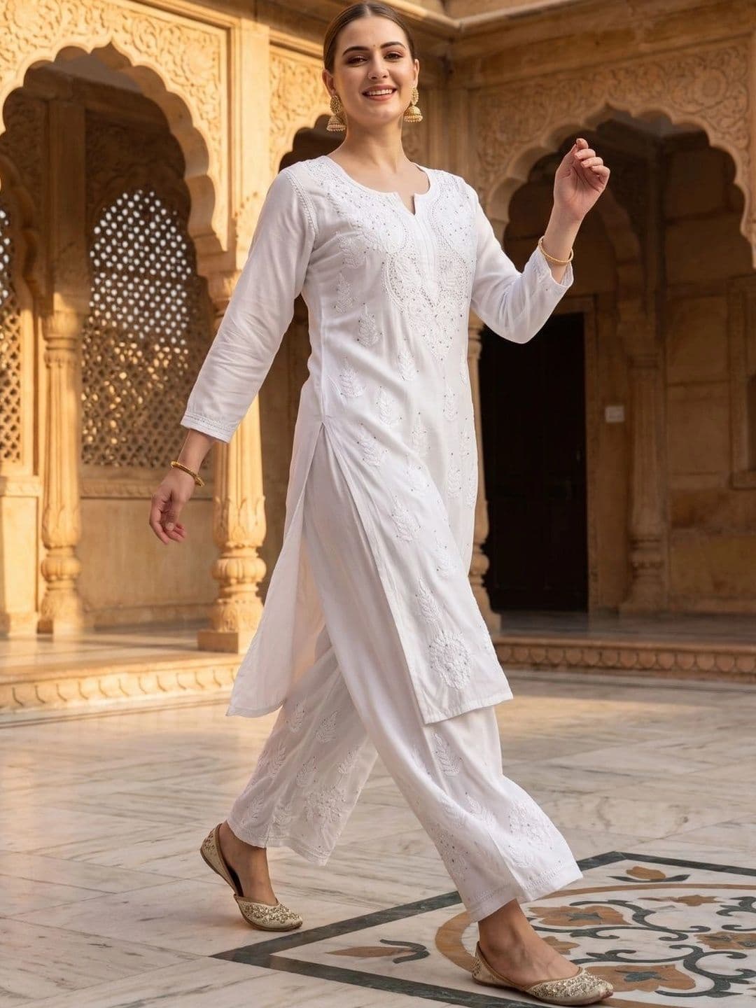 Meiraas Studios Women Ethnic Motifs Embroidered Regular Mirror Work Kurta with Palazzos thumbnail 2