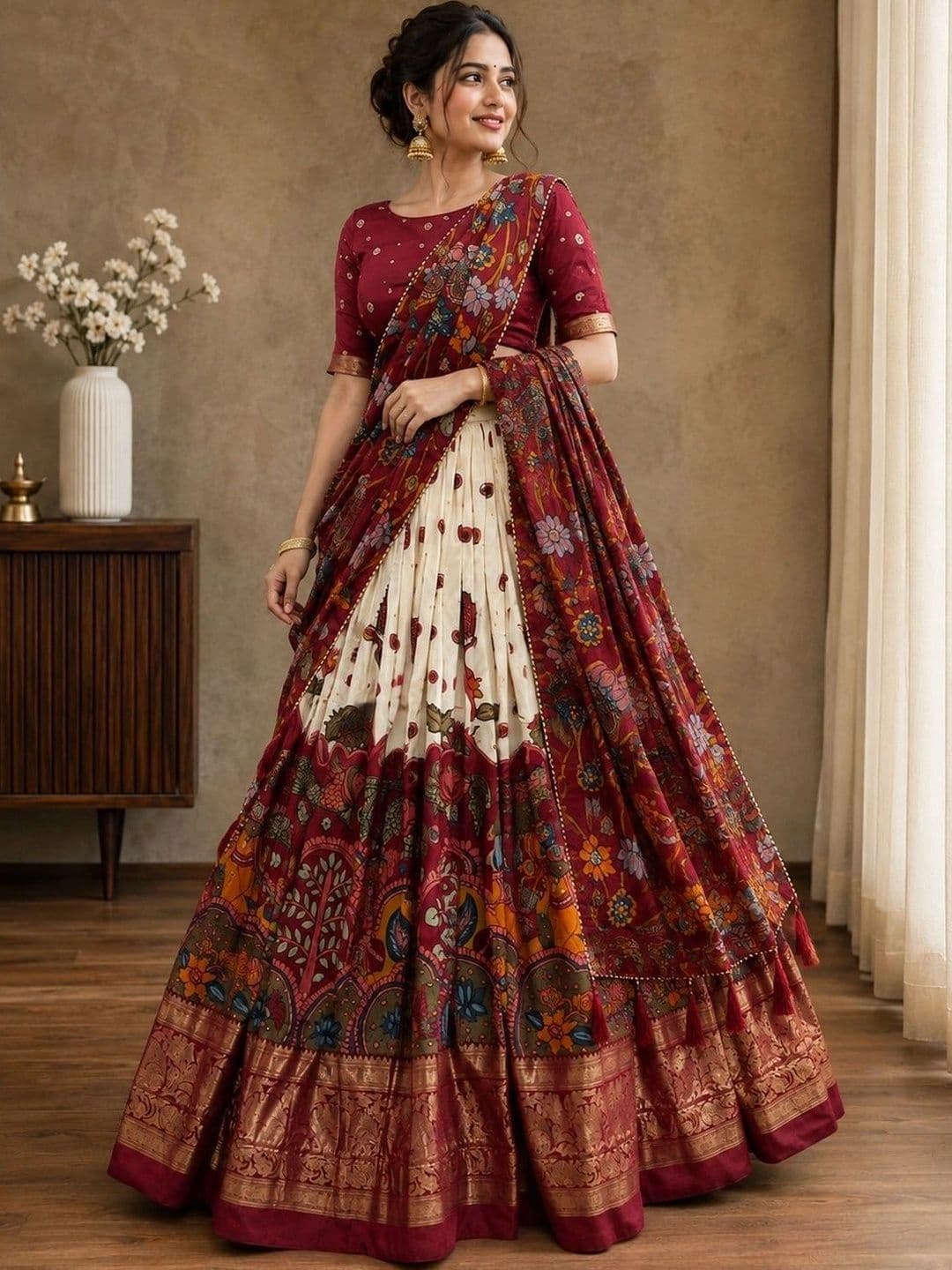KALINI Embellished Thread Work Ready to Wear Lehenga & Unstitched Blouse With Dupatta - view 1