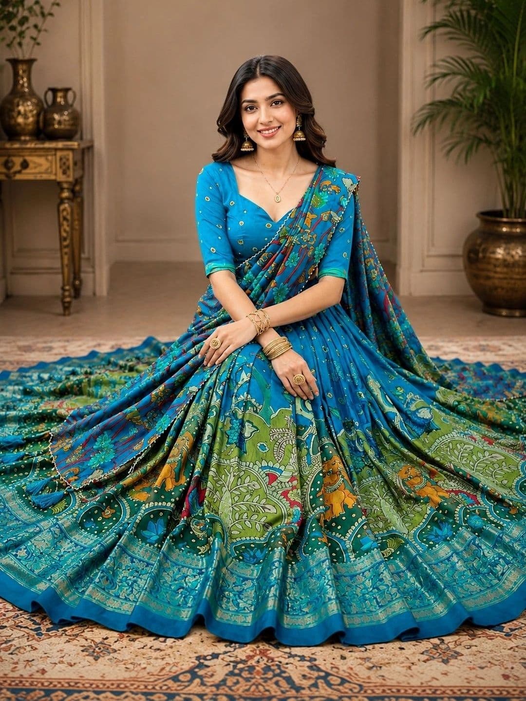 KALINI Printed Ready to Wear Lehenga & Unstitched Blouse With Dupatta thumbnail 2