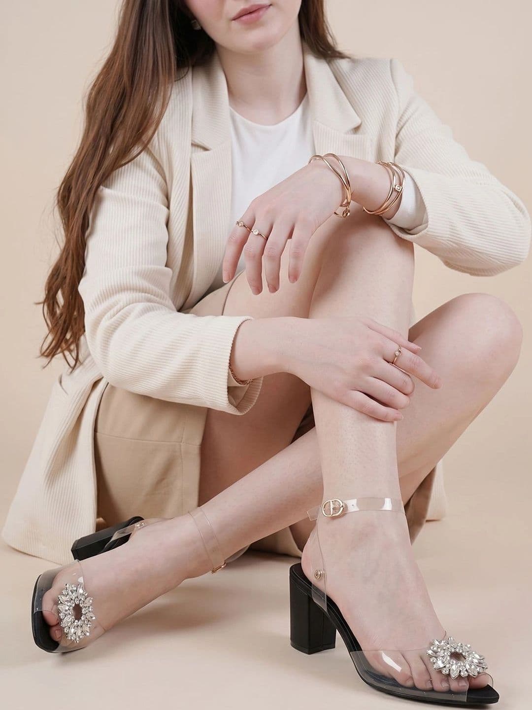 SHETOP Textured Party Block Pumps - view 1