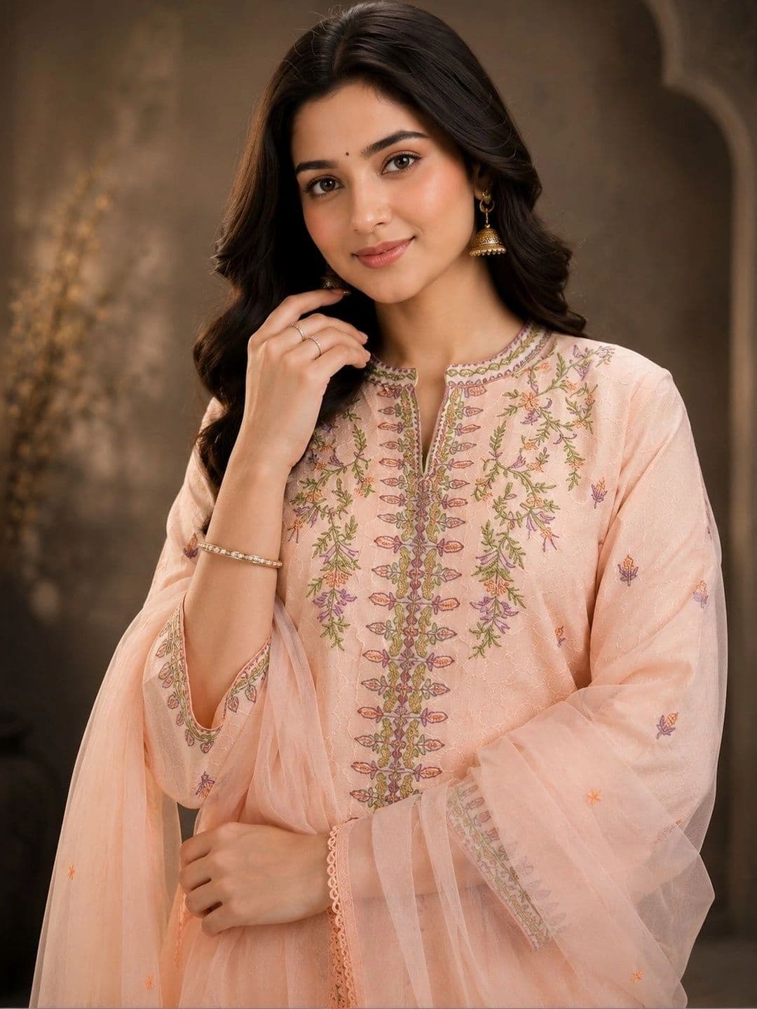 Anouk Women Ethnic Motifs Embroidered Regular Thread Work Pure Cotton Kurta with Trousers & With Dupatta thumbnail 6