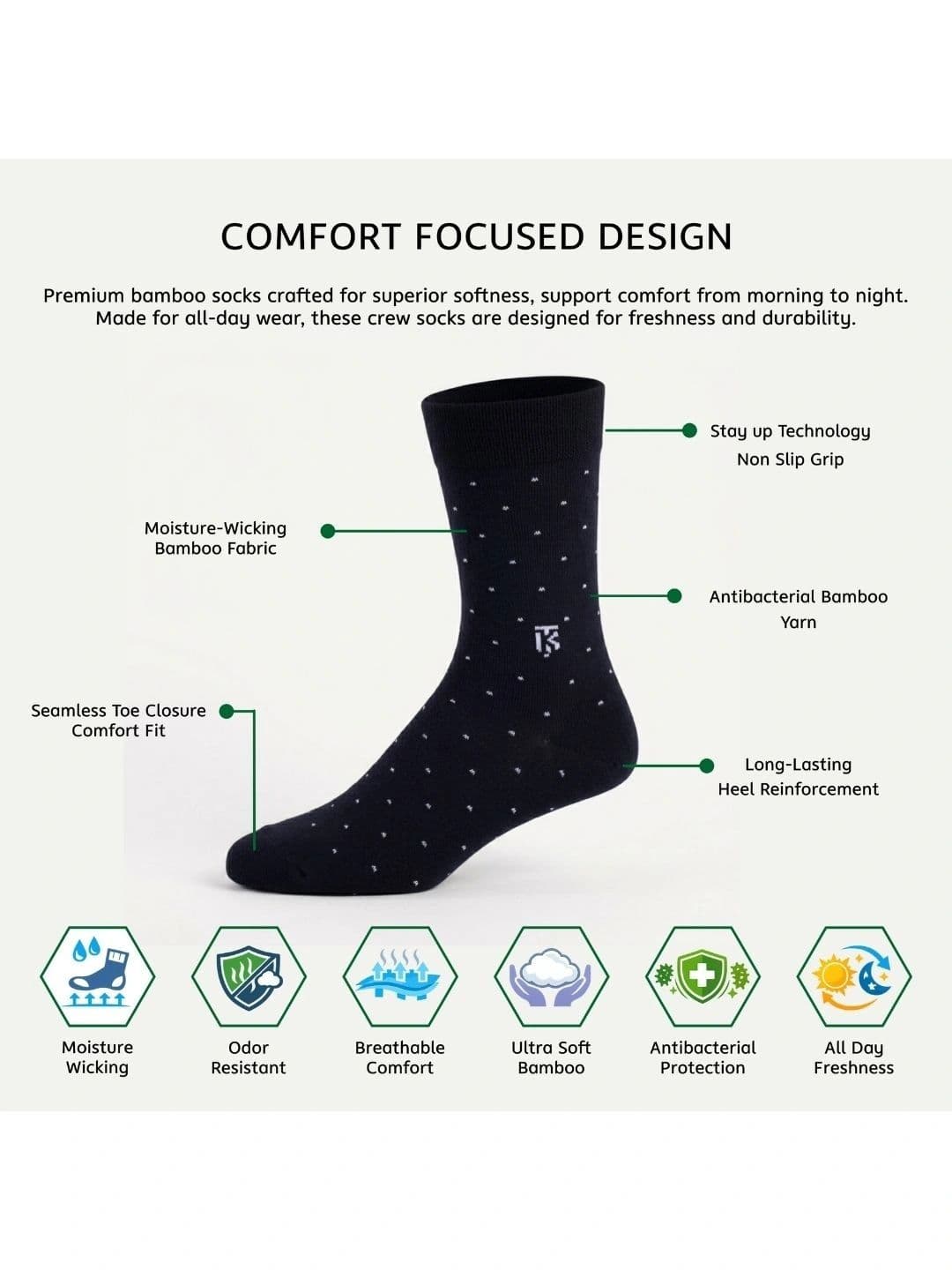 Kikitoes Men Pack of 3 Bamboo Assorted Patterned Above Ankle Socks Soft Breathable thumbnail 2