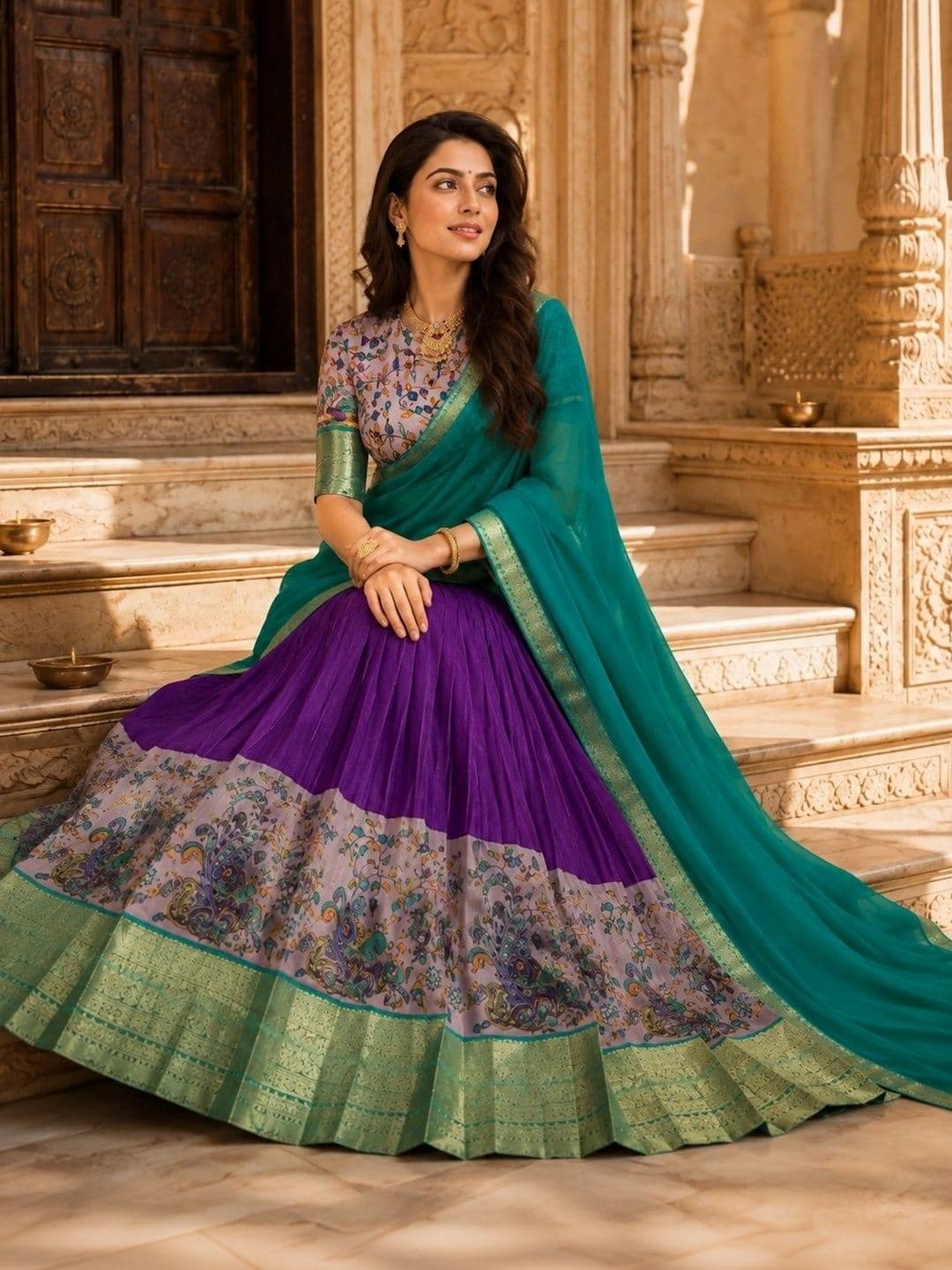 KALINI Printed Ready to Wear Lehenga & Unstitched Blouse With Dupatta - view 1