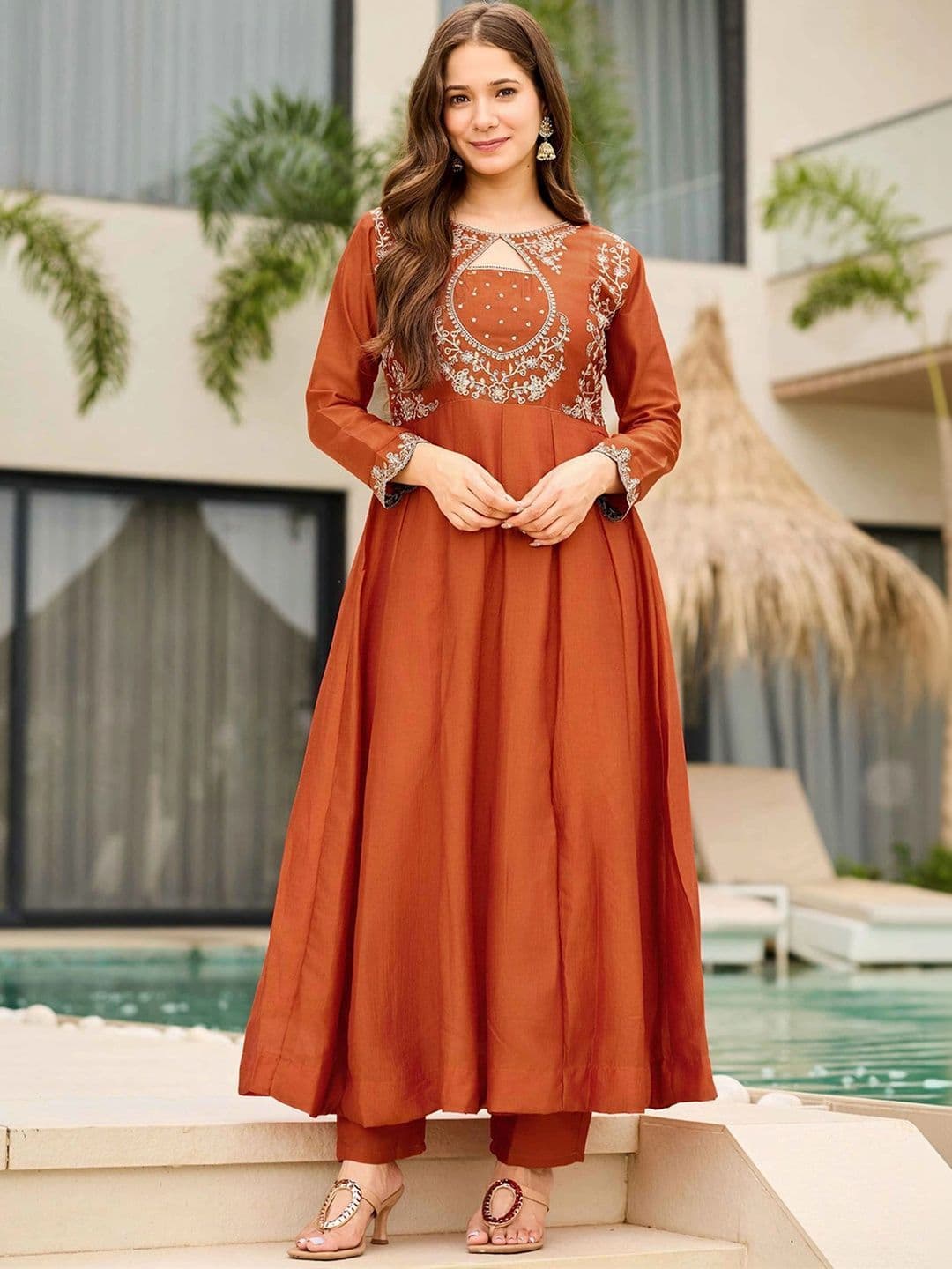 KALINI Women Embroidered Panelled Thread Work Kurta with Trousers & With Dupatta thumbnail 5