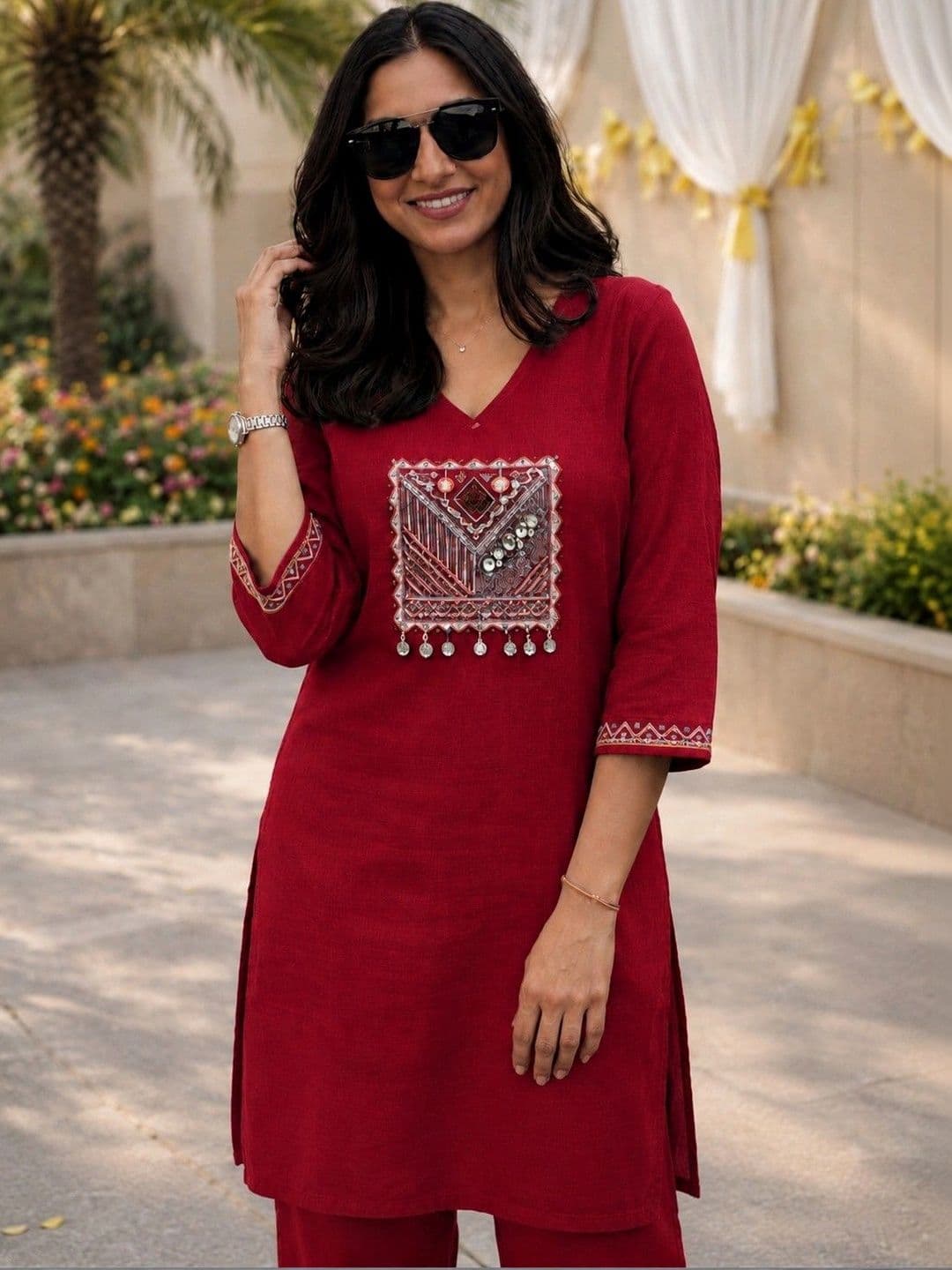Moda Rapido Women Ethnic Motifs Embroidered Regular Thread Work Pure Cotton Kurta with Palazzos thumbnail 6