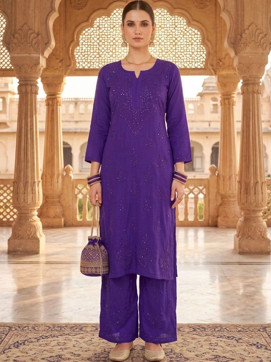 Meiraas Studios Women Ethnic Motifs Embroidered Regular Thread Work Kurta with Palazzos - view 1