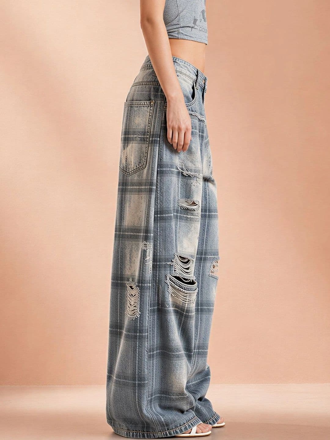 ATELIER REBEL Women Wide Leg Mid-Rise Highly Distressed Light Fade Bleached Jeans thumbnail 3